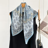 New Arrival: Light Blue 100% Mulberry Silk Square Scarf with Happiness Tree Pattern - 65CM Elegant Shawl, Perfect Gift for Her