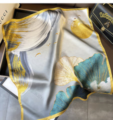 Gingko Leaf Pattern 100% mulberry Silk Scarf/Silk head scarf/Silk hair scarf/Silk neck scarf/Mother's Day Gifts/Bag Accessory/Gift for her