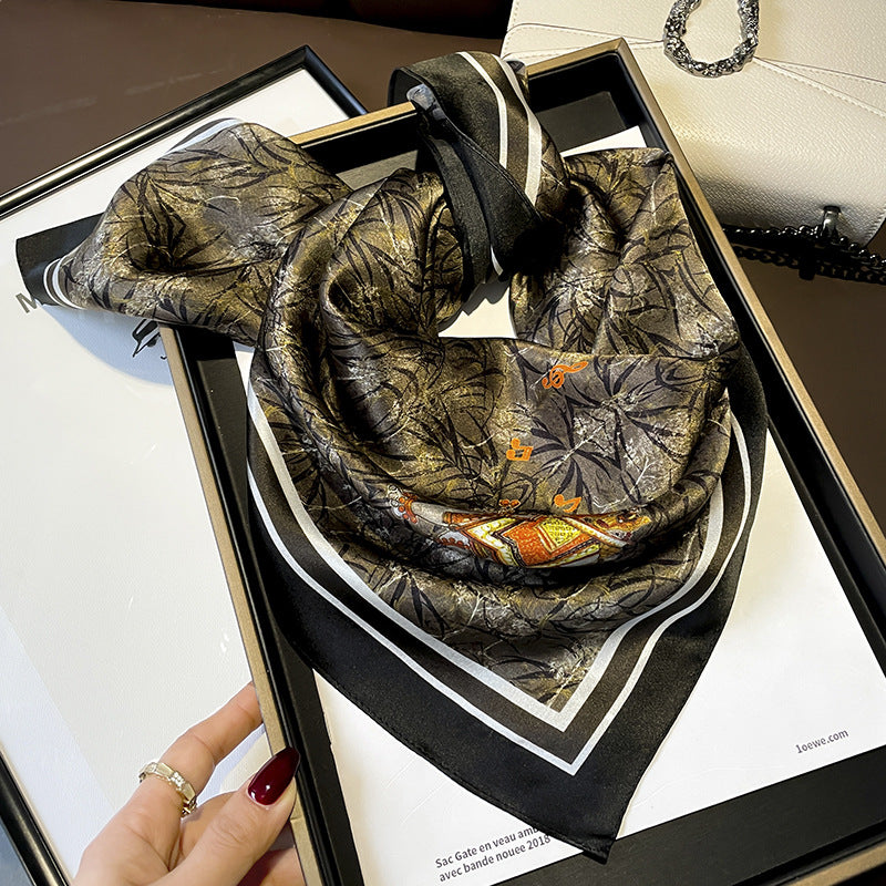 Vintage Jungle Pattern mulberry silk scarf/65CM 100% mulberry silk scarf/Silk shawl/Gift for her