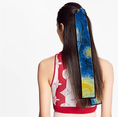 Van Gogh-Inspired Narrow Scarf - Wheat Fields & White Roses