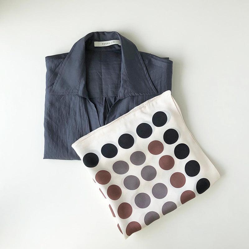 キャラメル水玉 桑100% シルクスカーフ/シルクヘッドスカーフ/シルクヘアスカーフ/シルクネックスカーフ/母の日ギフト/バッグアクセサリー/彼女へのギフト