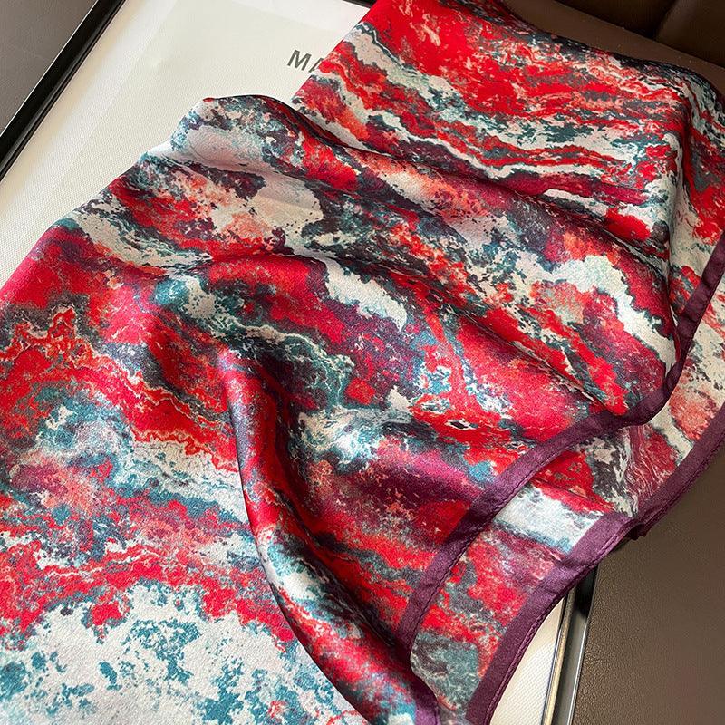 Red marbling print 100% mulberry Silk Scarf/Silk head scarf/Silk hair scarf/Silk neck scarf/Mother&
