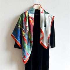 Oil Painting Chic Large Satin Scarf | 90x90cm Bandana | Twill Satin Shawl | Perfect Gift for Her, Mother's Day