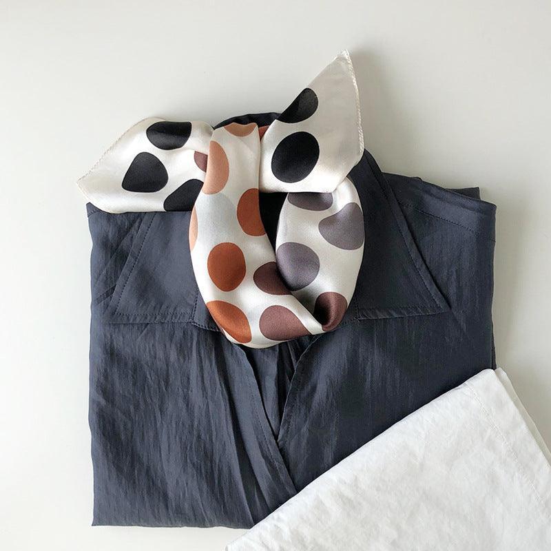 キャラメル水玉 桑100% シルクスカーフ/シルクヘッドスカーフ/シルクヘアスカーフ/シルクネックスカーフ/母の日ギフト/バッグアクセサリー/彼女へのギフト