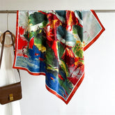 Oil Painting Chic Large Satin Scarf | 90x90cm Bandana | Twill Satin Shawl | Perfect Gift for Her, Mother's Day