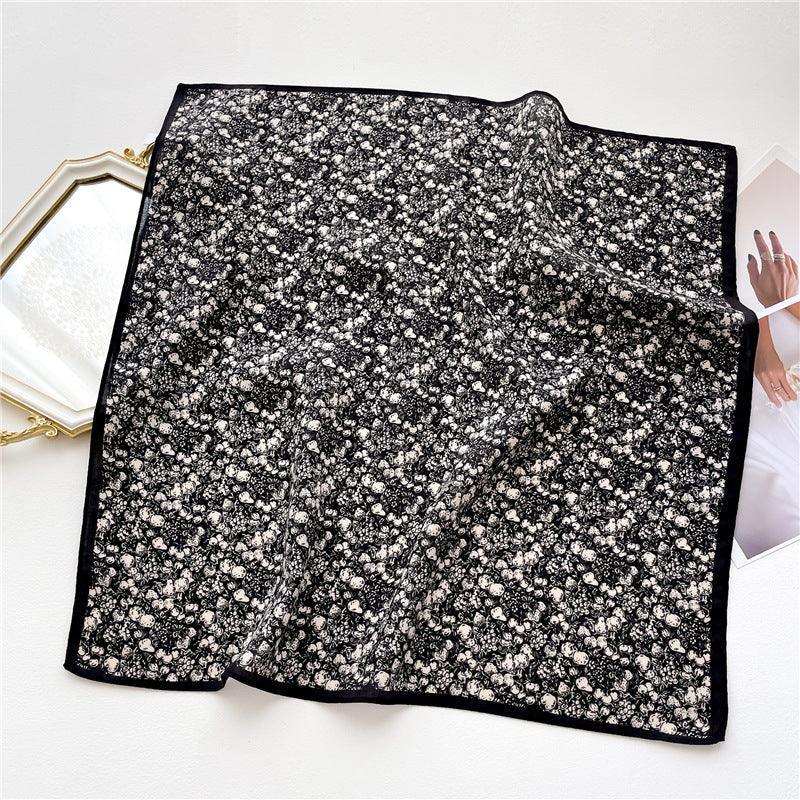 ダークグリーン花柄スクエアスカーフ/ヘリンボーン織りスクエアスカーフ/レディースネックスカーフ/コットンリネンハンドフィーリングスカーフ/彼女へのギフト