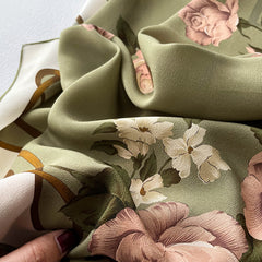 Pale Olive Green mulberry silk scarf/65CM 100% mulberry silk scarf/Silk shawl/Gift for her