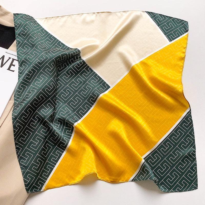 Geometric Color Blocking 100% mulberry Silk Scarf/Silk head scarf/Silk hair scarf/Silk neck scarf/Mother&
