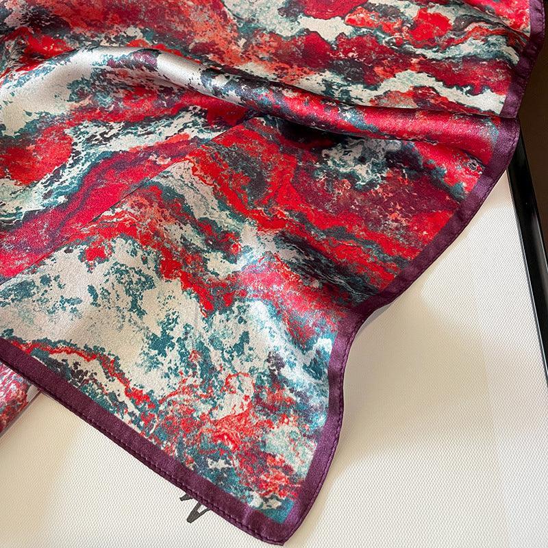 Red marbling print 100% mulberry Silk Scarf/Silk head scarf/Silk hair scarf/Silk neck scarf/Mother&