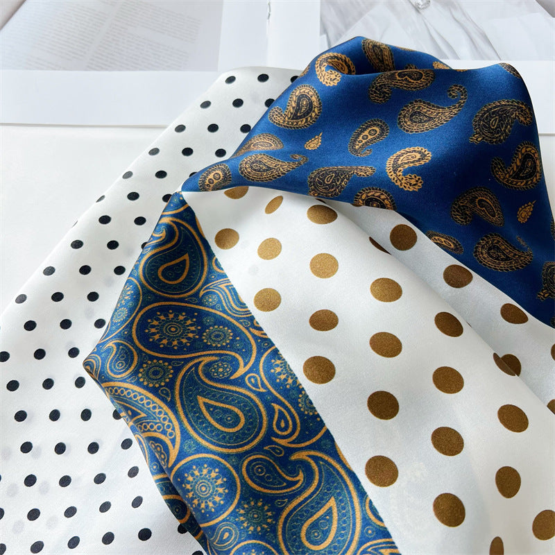 Paisley & Polka Dot Patchwork 100% Mulberry Silk Scarf - 65CM Silk Shawl, Gift for Her, Elegant Silk Accessory