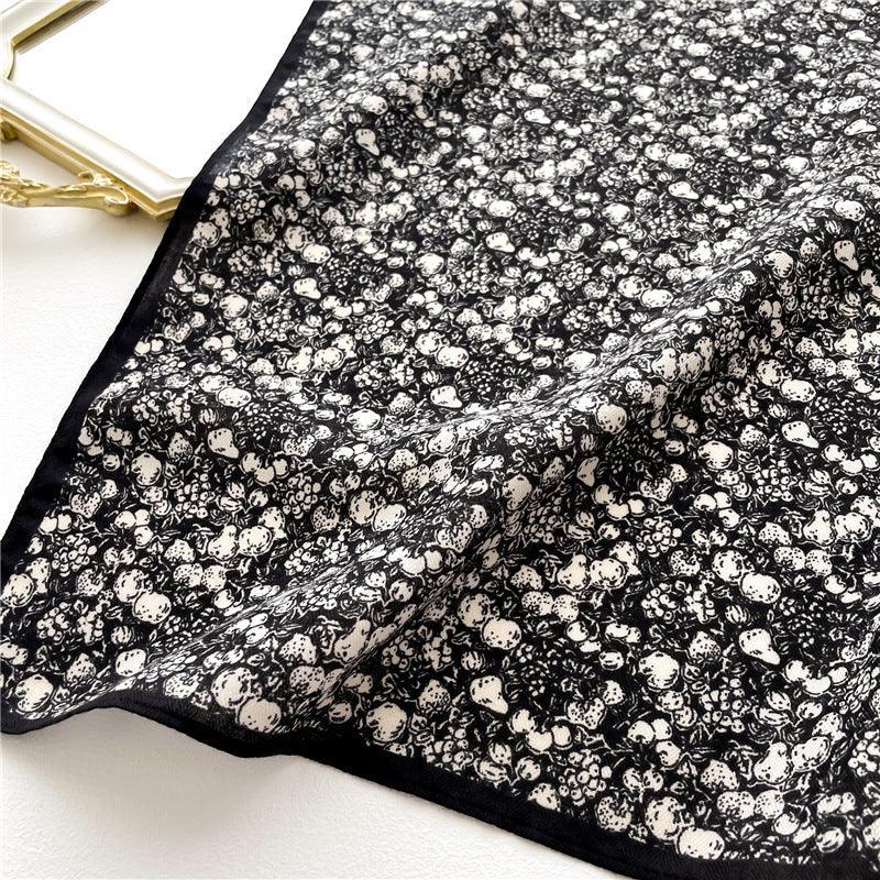 ダークグリーン花柄スクエアスカーフ/ヘリンボーン織りスクエアスカーフ/レディースネックスカーフ/コットンリネンハンドフィーリングスカーフ/彼女へのギフト