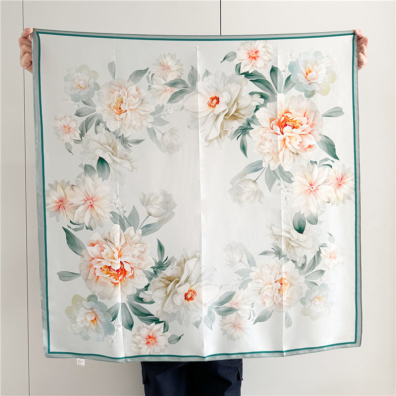 Peony Grace – 100% Silk Crepe de Chine Scarf 90cm