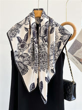 Camellia Noir – 100% Silk Crepe de Chine Scarf (90×90 cm)