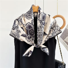 Camellia Noir – 100% Silk Crepe de Chine Scarf (90×90 cm)