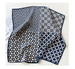 Navy Checkerboard Silk Scarf – 100% Mulberry Silk Twill 65CM | Elegant Square Scarf | Gift for Mom