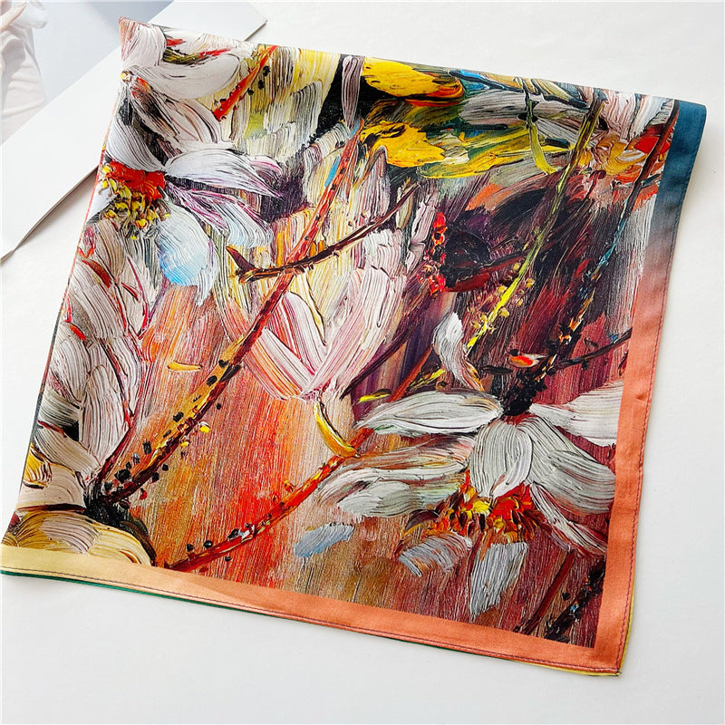 New Arrival: Living Colour Oil Painting Impact 100% Mulberry Silk Scarf - 65CM Square Shawl, Elegant Gift for Her