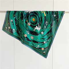 26'' Starry Green Mulberry Silk Scarf – Dreamy Night Sky-Inspired Square Silk Shawl for Women, Elegant & Sophisticated Accessory