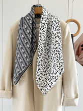 Monochrome Geometry – 100% Silk Crepe de Chine Scarf 90cm
