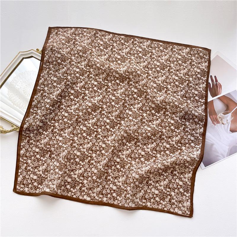 ダークグリーン花柄スクエアスカーフ/ヘリンボーン織りスクエアスカーフ/レディースネックスカーフ/コットンリネンハンドフィーリングスカーフ/彼女へのギフト