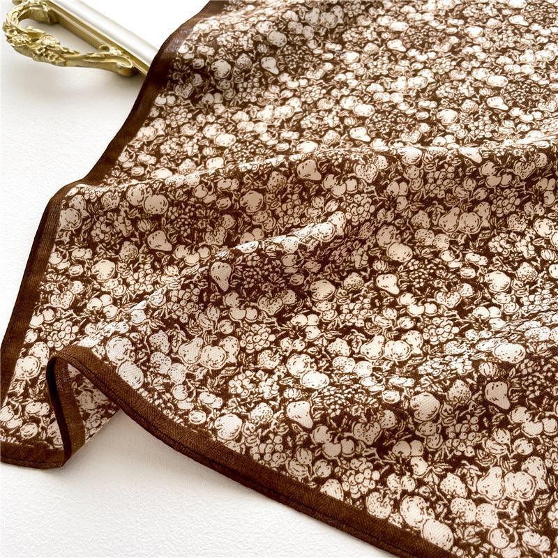 ダークグリーン花柄スクエアスカーフ/ヘリンボーン織りスクエアスカーフ/レディースネックスカーフ/コットンリネンハンドフィーリングスカーフ/彼女へのギフト