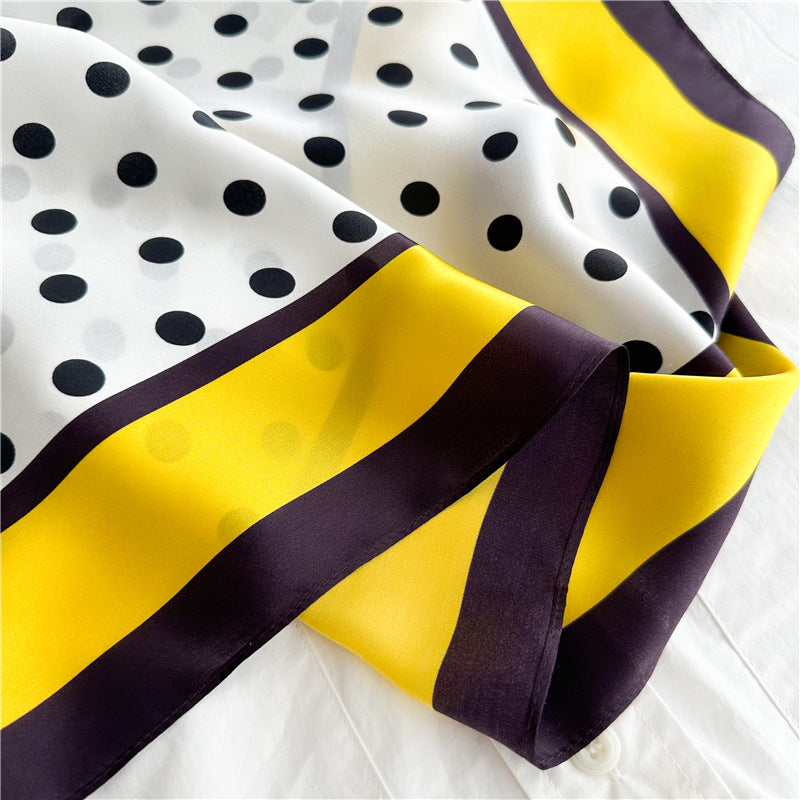 New Arrival: Green Border Polka Dot 100% Mulberry Silk Scarf - 65CM Square Shawl, Elegant Gift for Her