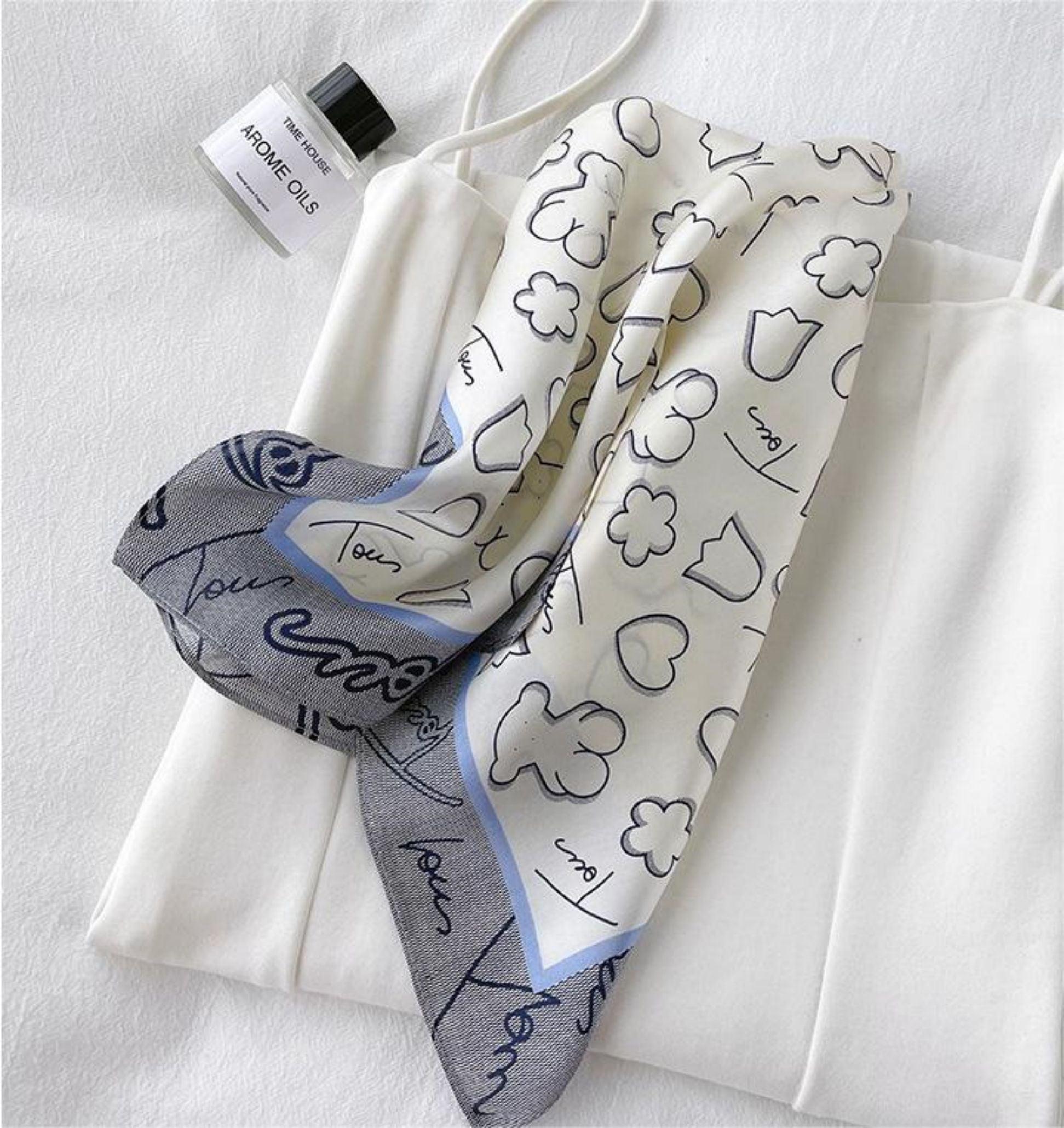 Love Cookie Bear 100%mulberry Silk Scarf/Silk head scarf/Silk hair scarf/Silk neck scarf/Mother&