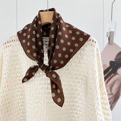 26'' Brown & Green Polka Dot Mulberry Silk Scarf – Vintage Square Silk Shawl for Women, Elegant & Retro-Chic Accessory