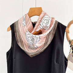 Pink Camellia 100% Mulberry Silk Scarf | 26'' Square Floral Silk Wrap