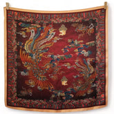 53cm Mulberry Silk Scarf – Dragon & Phoenix Oriental Motif Small Square Silk Bandana