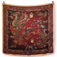 53cm Mulberry Silk Scarf – Dragon & Phoenix Oriental Motif Small Square Silk Bandana