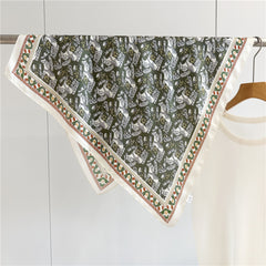 Green Equestrian Horse Print Silk Scarf | 100% Mulberry Silk 26'' Square Scarf