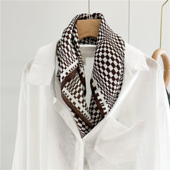 26'' Coffee Plaid Mulberry Silk Scarf – Sophisticated Women’s Square Shawl with a Classic, Elegant Check Pattern