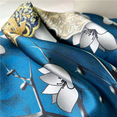 26'' Blue Lock Pattern Mulberry Silk Scarf – Modern Square Silk Shawl for Women, Elegant & Chic Accessory