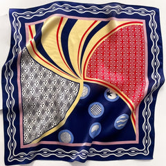 53cm Mulberry Silk Twill Scarf – Geometric Boho Patchwork Bandana, Vintage Print Small Square Silk Scarf