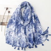 Scarf travel sunscreen scarf Hanfu accessories photo retro ethnic style blue blue and white porcelain bronzing shawl