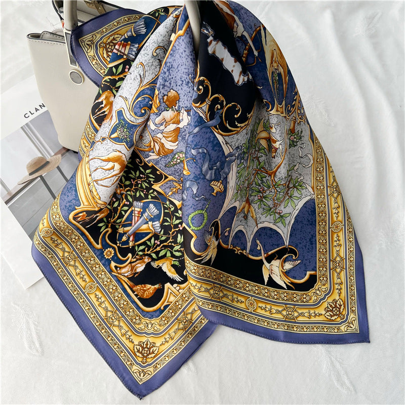 65cm Greek Mythology Mulberry Silk Scarf – Artistic Square Shawl for Women, Spring & Autumn Style