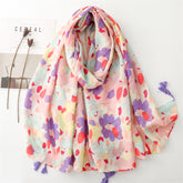Cross-border soft cotton and linen feel scarf women's lettering colored flowers fringed travel shawl