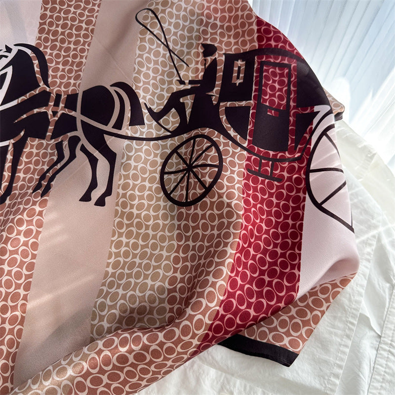 Classic 65cm Mulberry Silk Carriage Stripe Scarf – Double Crepe Square Shawl for Spring & Summer Elegance