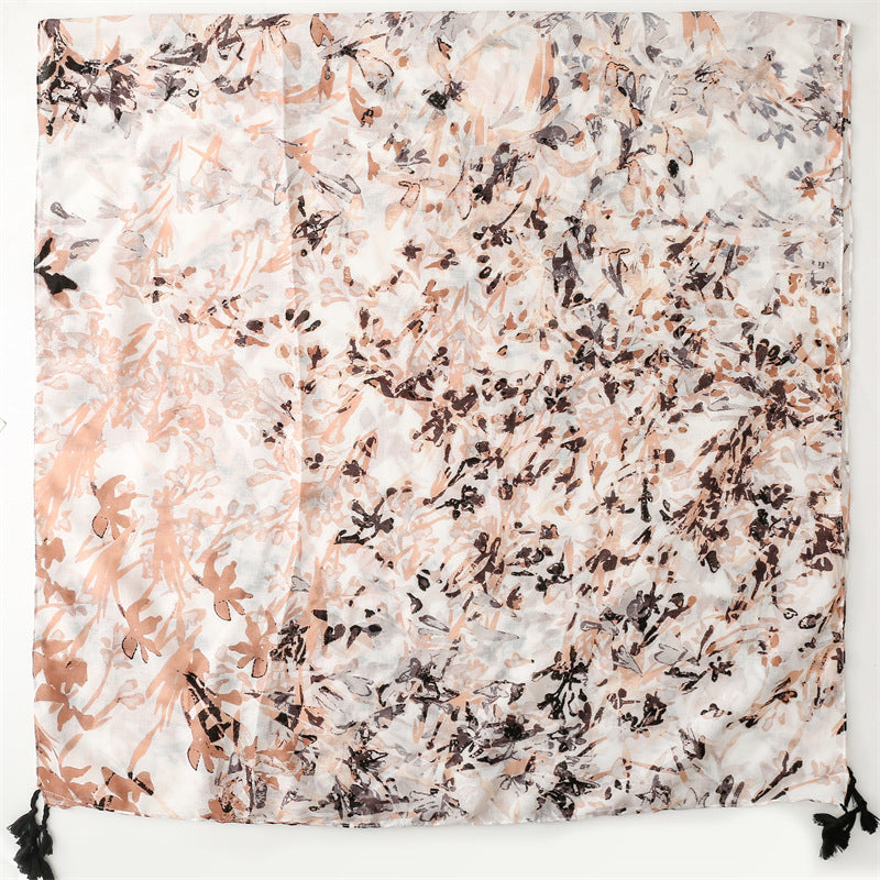 scarf graffiti hand-painted retro scarf soft feel scarf cotton and linen feel fringed travel shawl
