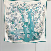 26'' Light Blue Jungle-Inspired Mulberry Silk Scarf – Soft & Elegant Square Silk Shawl for Women, Nature-Inspired Accessory