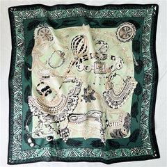 26'' Green Scepter Mulberry Silk Scarf – Elegant Square Silk Shawl for Women, Royal-Inspired Luxury Accessory