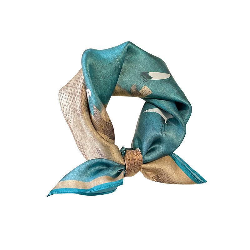 中国風 53 センチメートル小さなシルクスカーフ/100% 桑シルクスカーフ/エレガントな鶴プリントスカーフ/彼女へのギフト