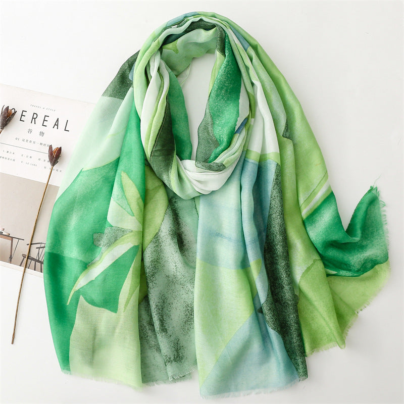 Spring and summer thin cotton and linen feel scarf creative geometric rough edge scarf warm shawl women