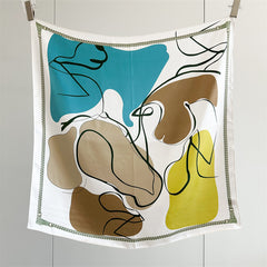 26'' Graffiti Mulberry Silk Scarf – Artistic & Bold Square Silk Shawl for Women, Contemporary Design Accessory