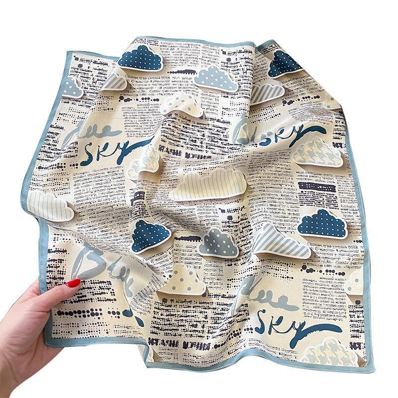 New Cartoon clouds letter splicing pattern/100% Mulberry silk light and breathable scarf/Gift for her