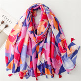 scarf cotton and linen feel Bali yarn thin with silver scarf colored leaves fashion lady style shawl women