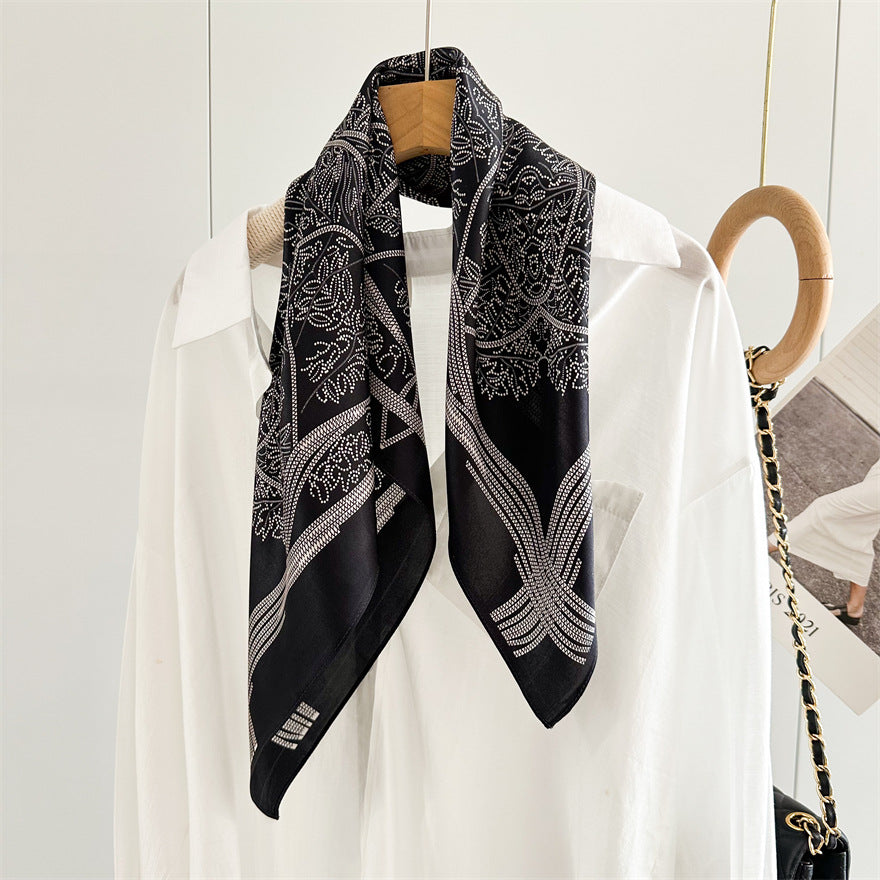 65cm Tree of Life Mulberry Silk Scarf – 12mmi Square Silk Shawl for Women, Elegant & Versatile Accessory