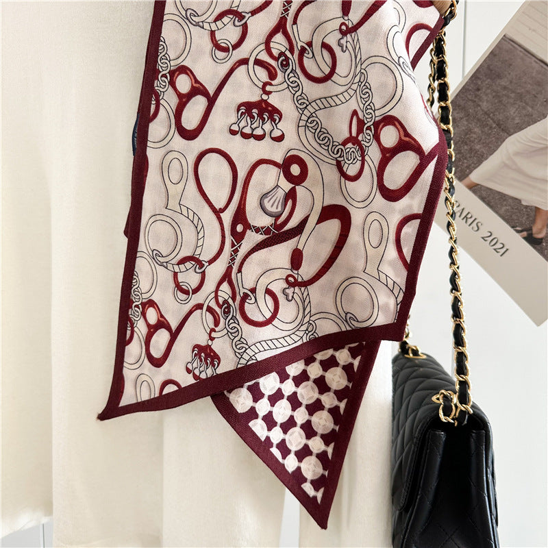 Elegant Harness Print Scarf – Mulberry Silk Wool Blend for Refined Style
