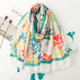 Pink flower scarf women's spring outing long shawl seaside beach towel thin cotton and linen feel scarf yarn