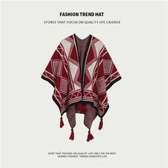 Ethnic Style Women's Shawl, Thickened Cape Coat for Autumn and Winter, Travel Photography Split Cloak
